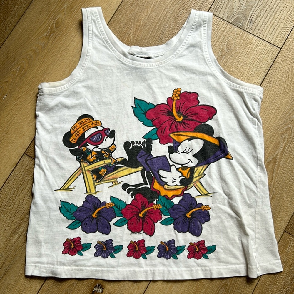 Vintage 90's Disney Unlimited Cropped Tank Top Mickey Mouse Minnie Tropi…